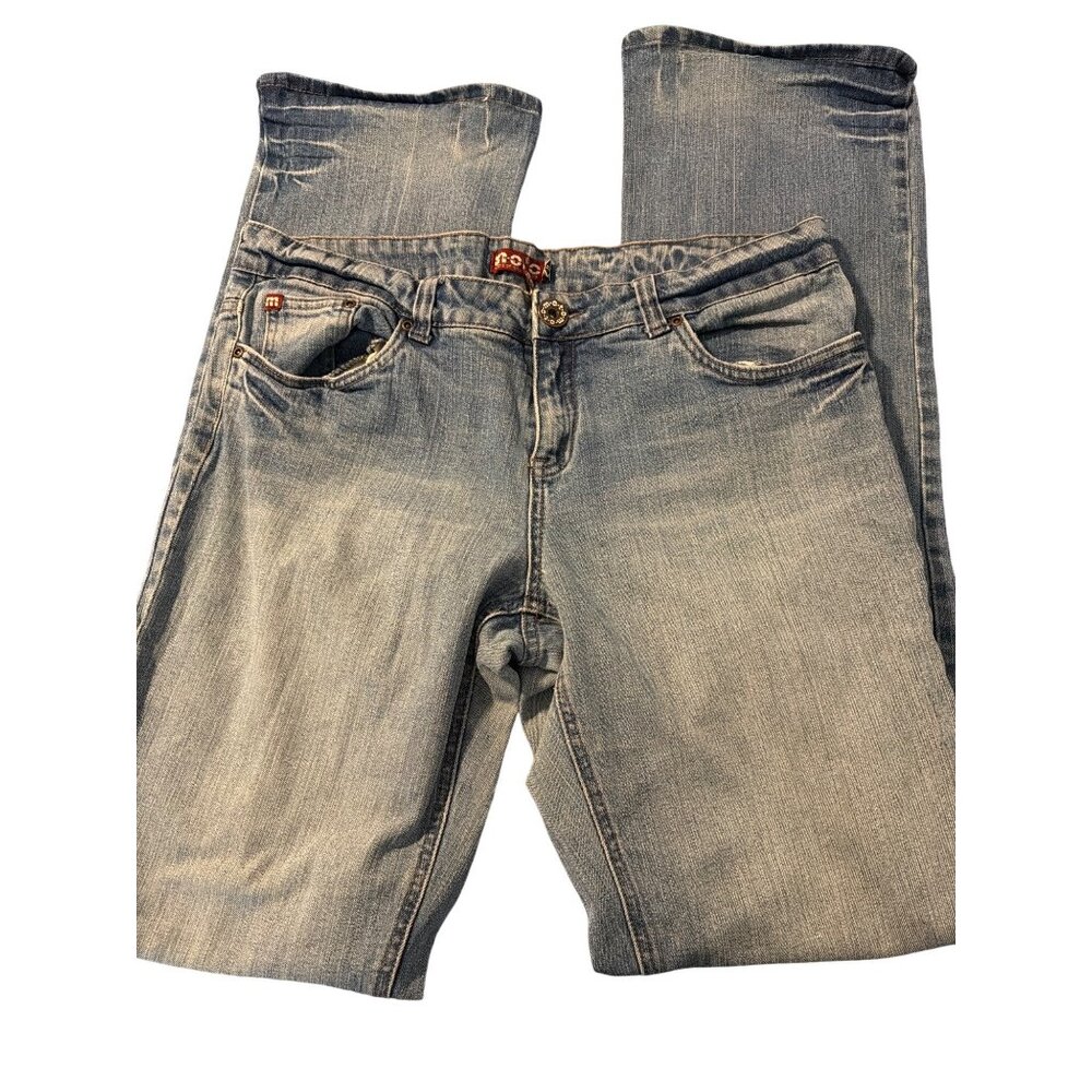 Made of True Originals Moto Woodstock Blue Denim Jeans Straight Leg Size 15